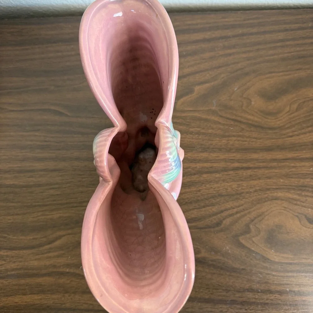 Royal Haeger Royal Hickman Pottery Pink Blue Sea Shell Wing Planter Vase USA MCM